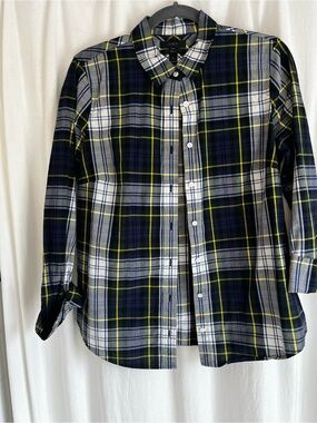J. Crew Navy & Yellow Plaid Shirt
